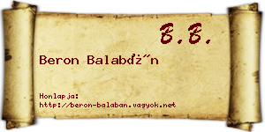 Beron Balabán névjegykártya